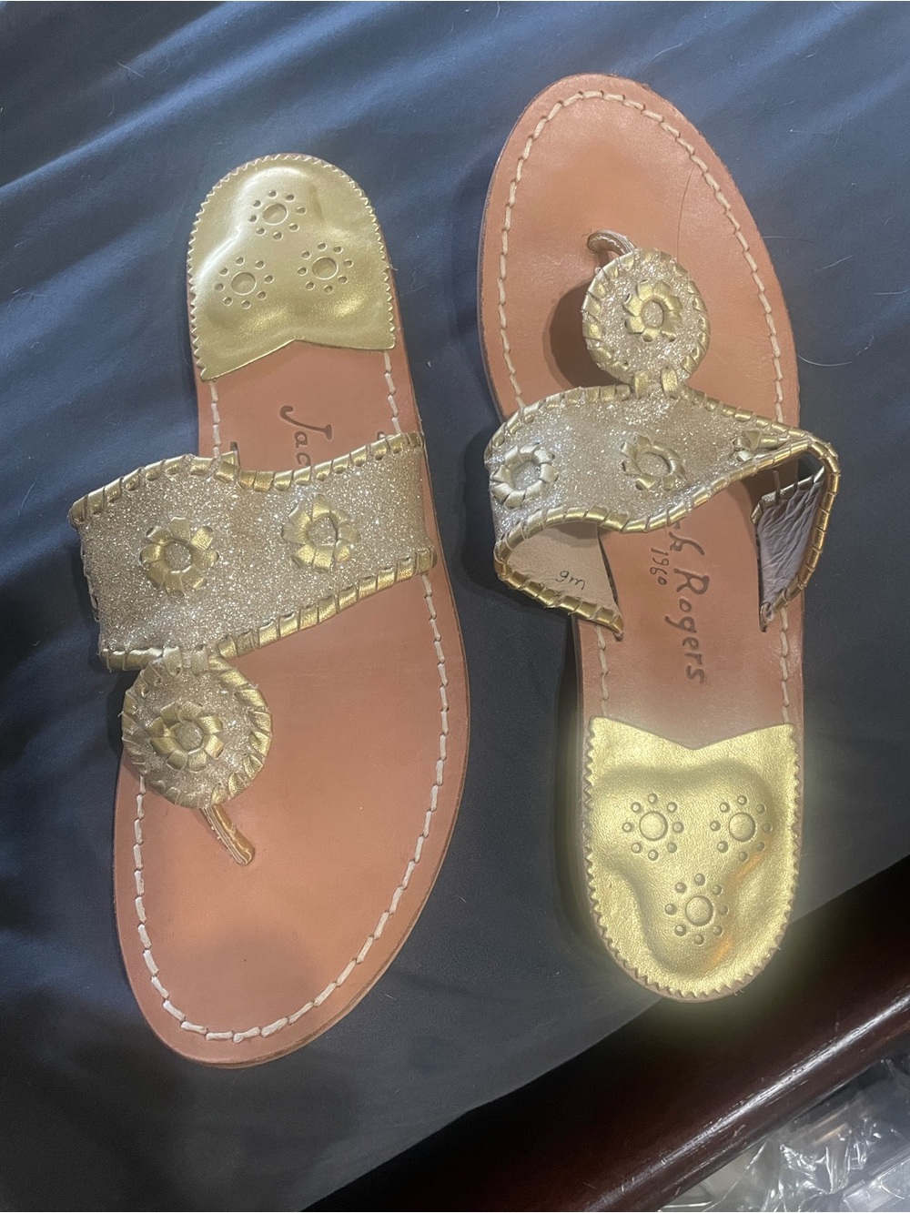 Jack Rogers Gold Leather Miller Style Sandals
